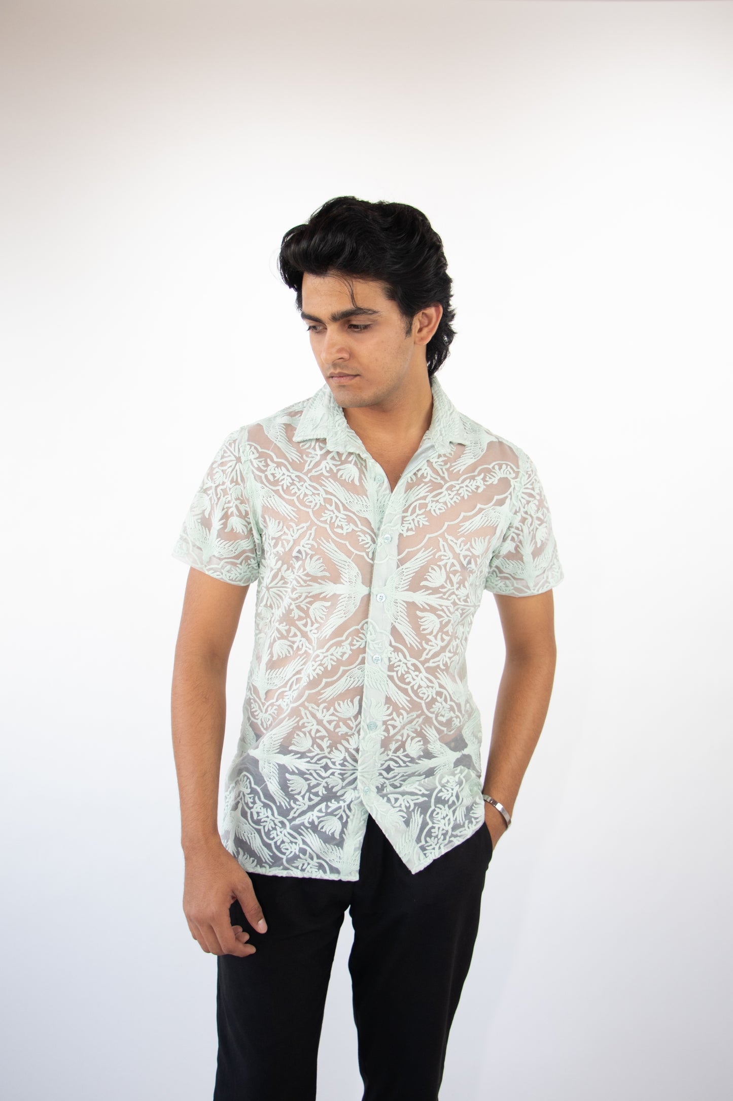 1 OF 3 BIRDS OF PARADISE EMBROIDERY SHIRT