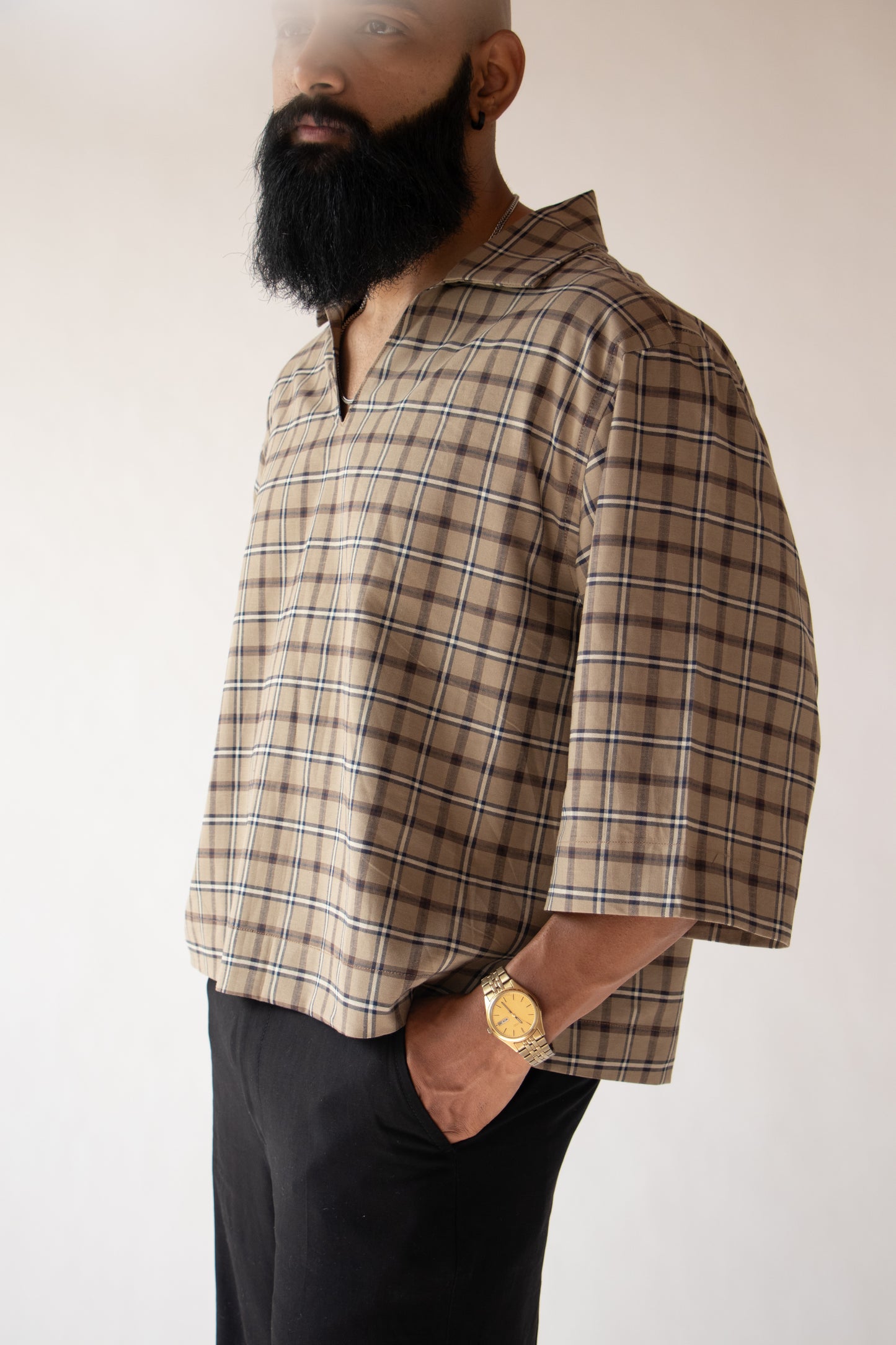 1 OF 10 UPCYCLED CHECKERED CROP SHIRT