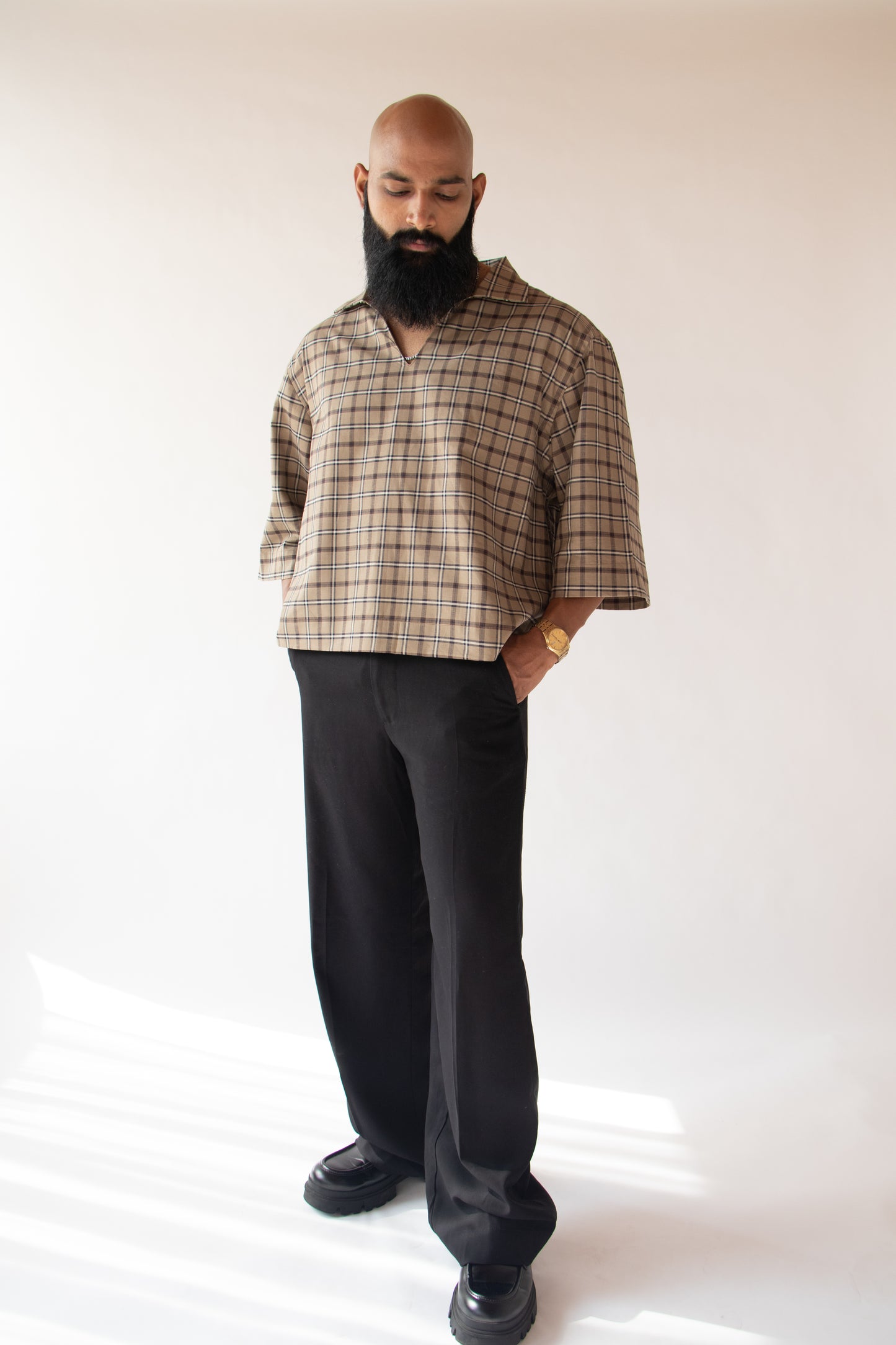 1 OF 10 UPCYCLED CHECKERED CROP SHIRT
