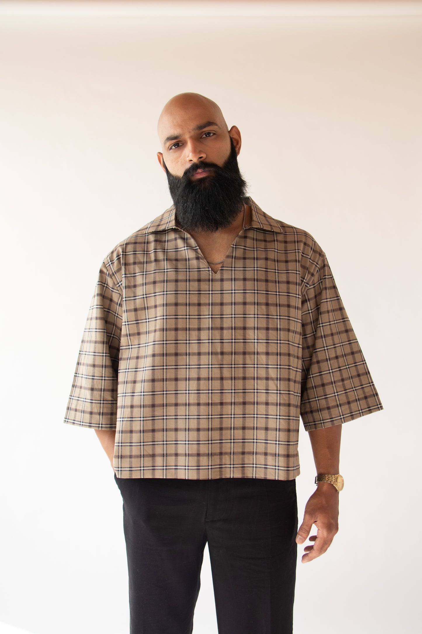 1 OF 10 UPCYCLED CHECKERED CROP SHIRT