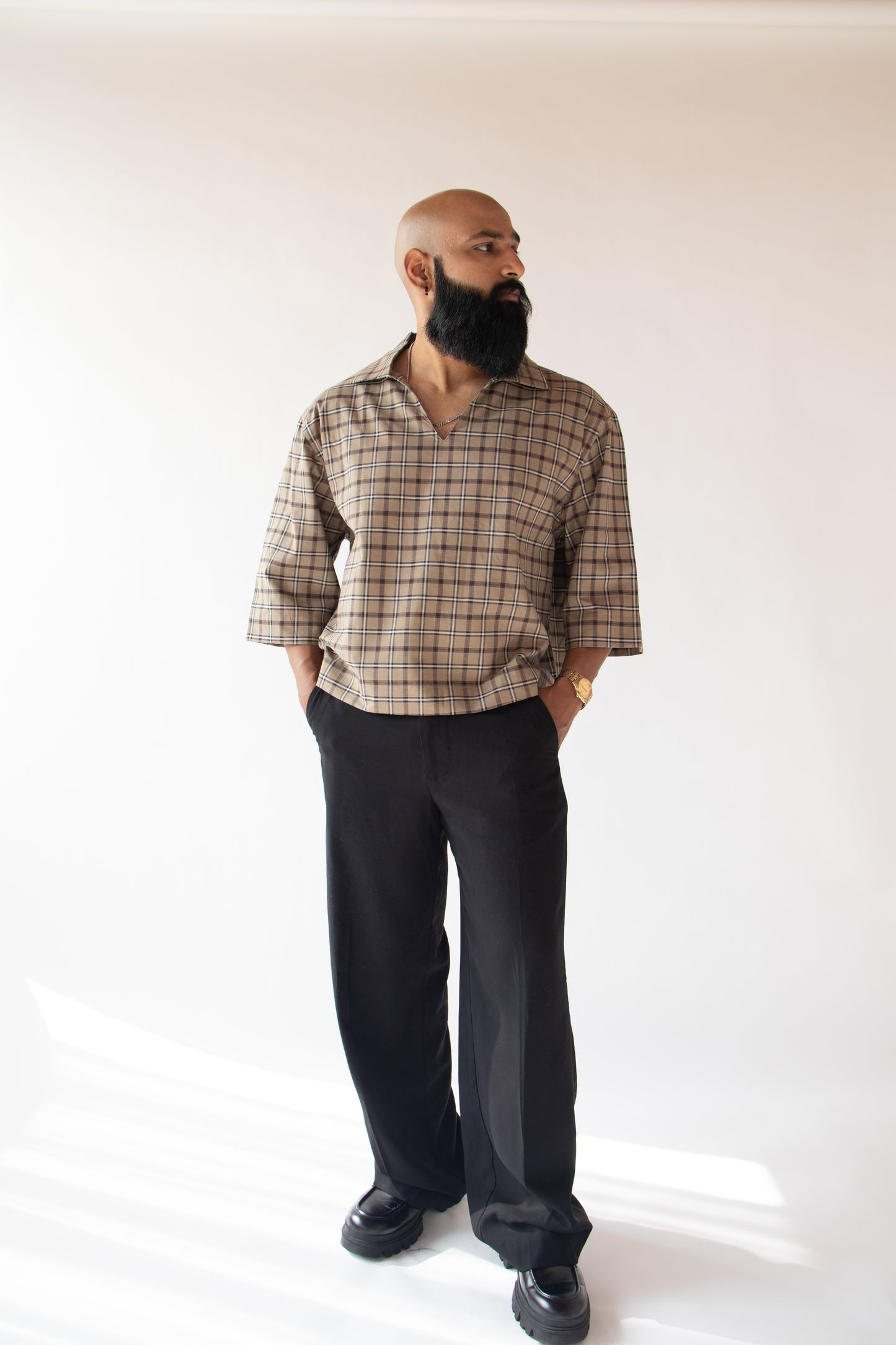 1 OF 10 UPCYCLED CHECKERED CROP SHIRT