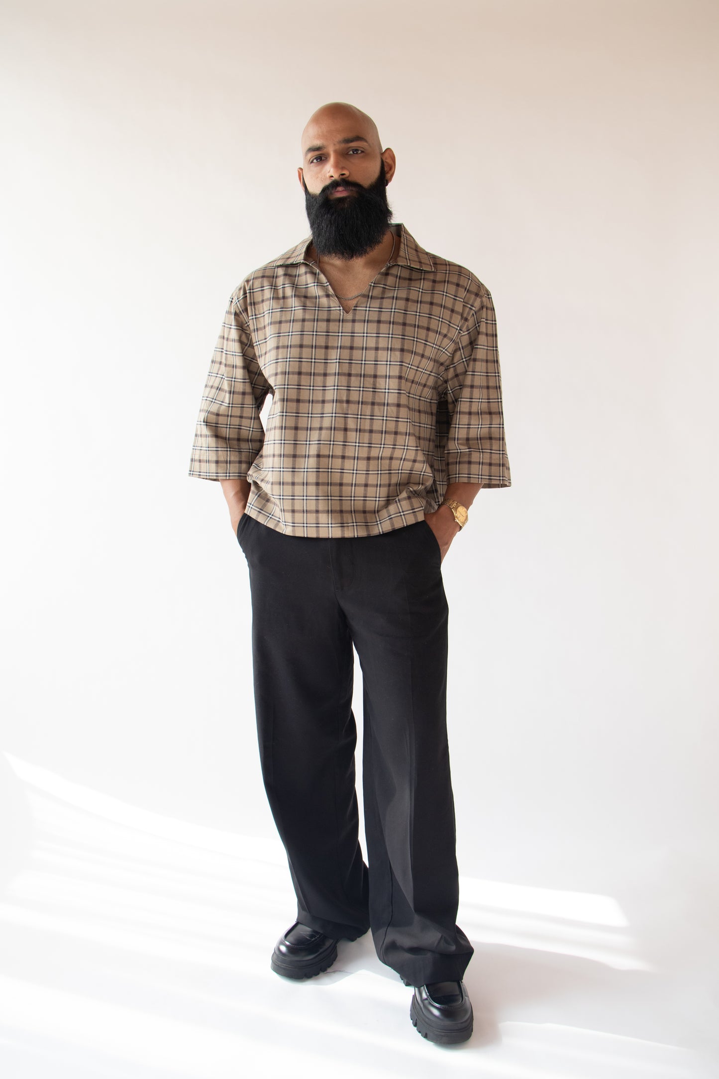 1 OF 10 UPCYCLED CHECKERED CROP SHIRT