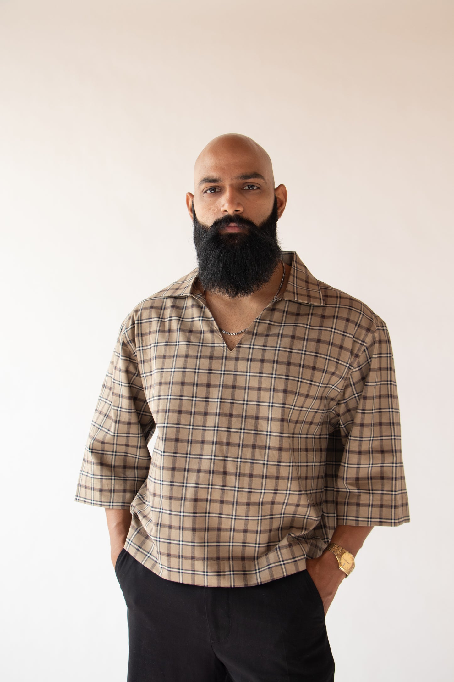 1 OF 10 UPCYCLED CHECKERED CROP SHIRT