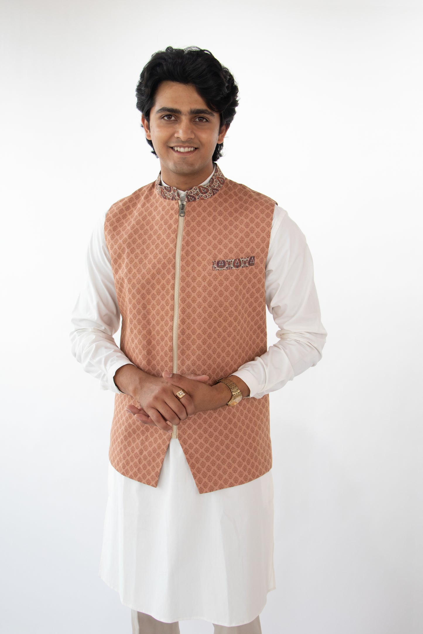 1 OF 1 TAN BROWN PRINTED WAIST COAT