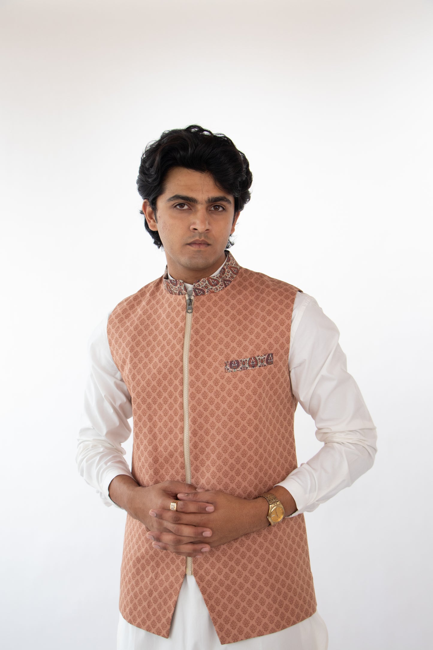 1 OF 1 TAN BROWN PRINTED WAIST COAT