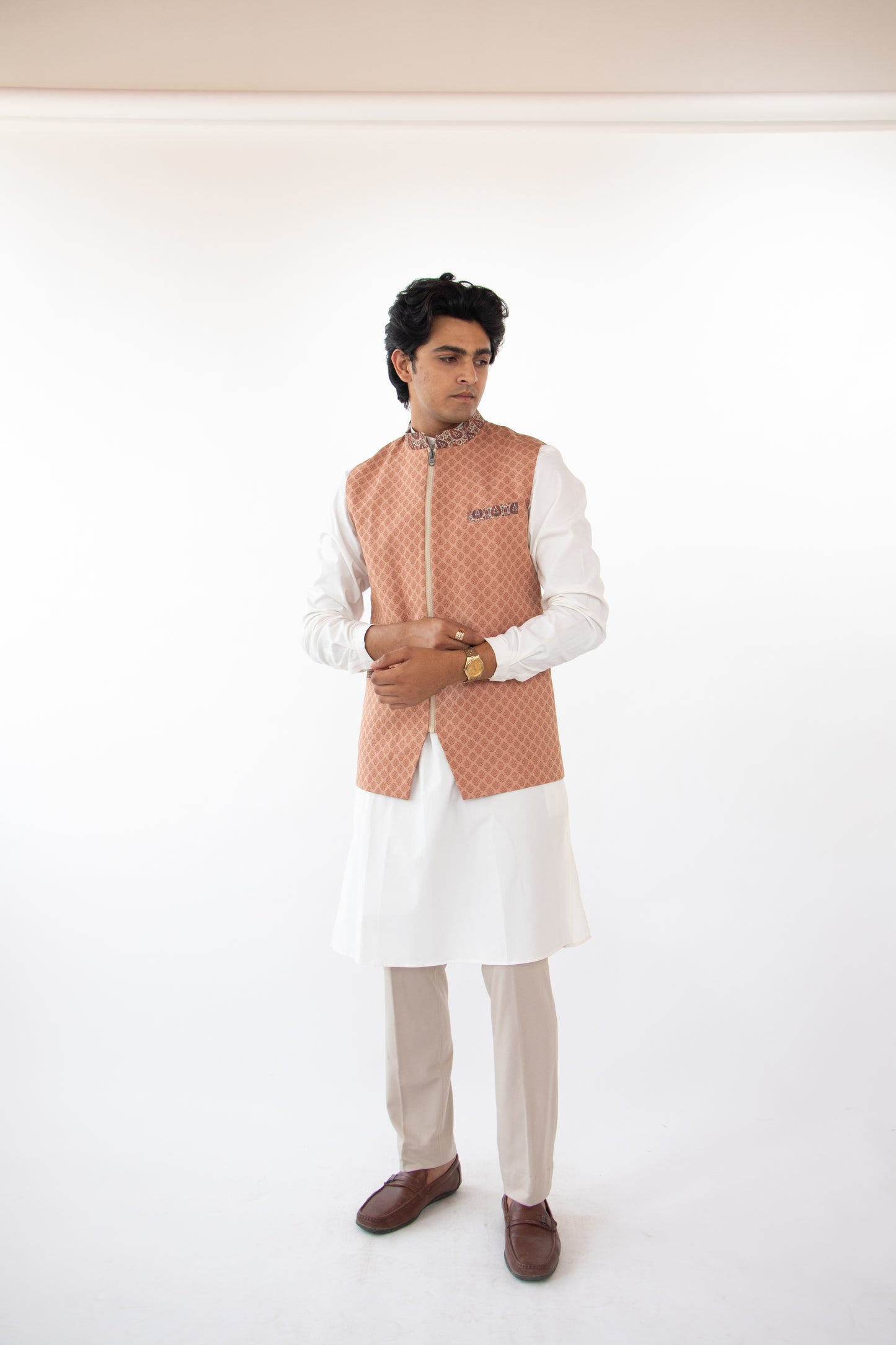 1 OF 1 TAN BROWN PRINTED WAIST COAT