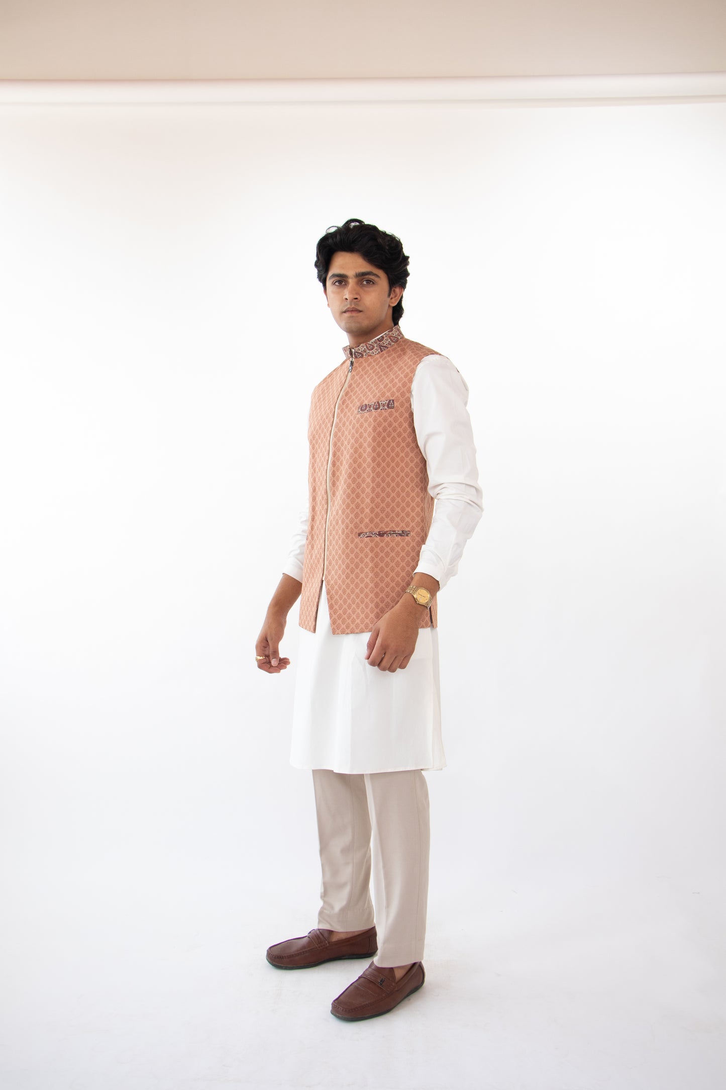 1 OF 1 TAN BROWN PRINTED WAIST COAT