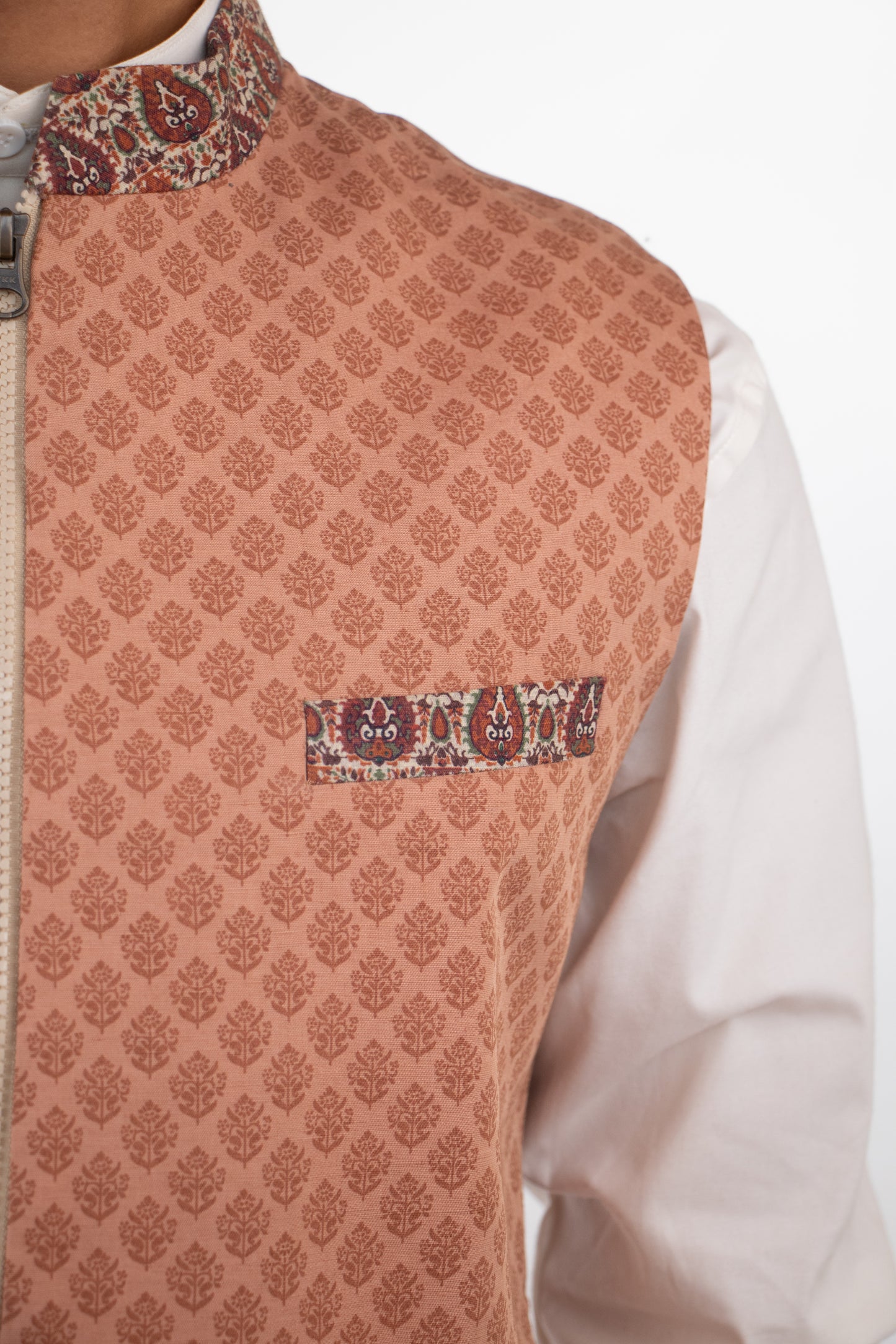 1 OF 1 TAN BROWN PRINTED WAIST COAT