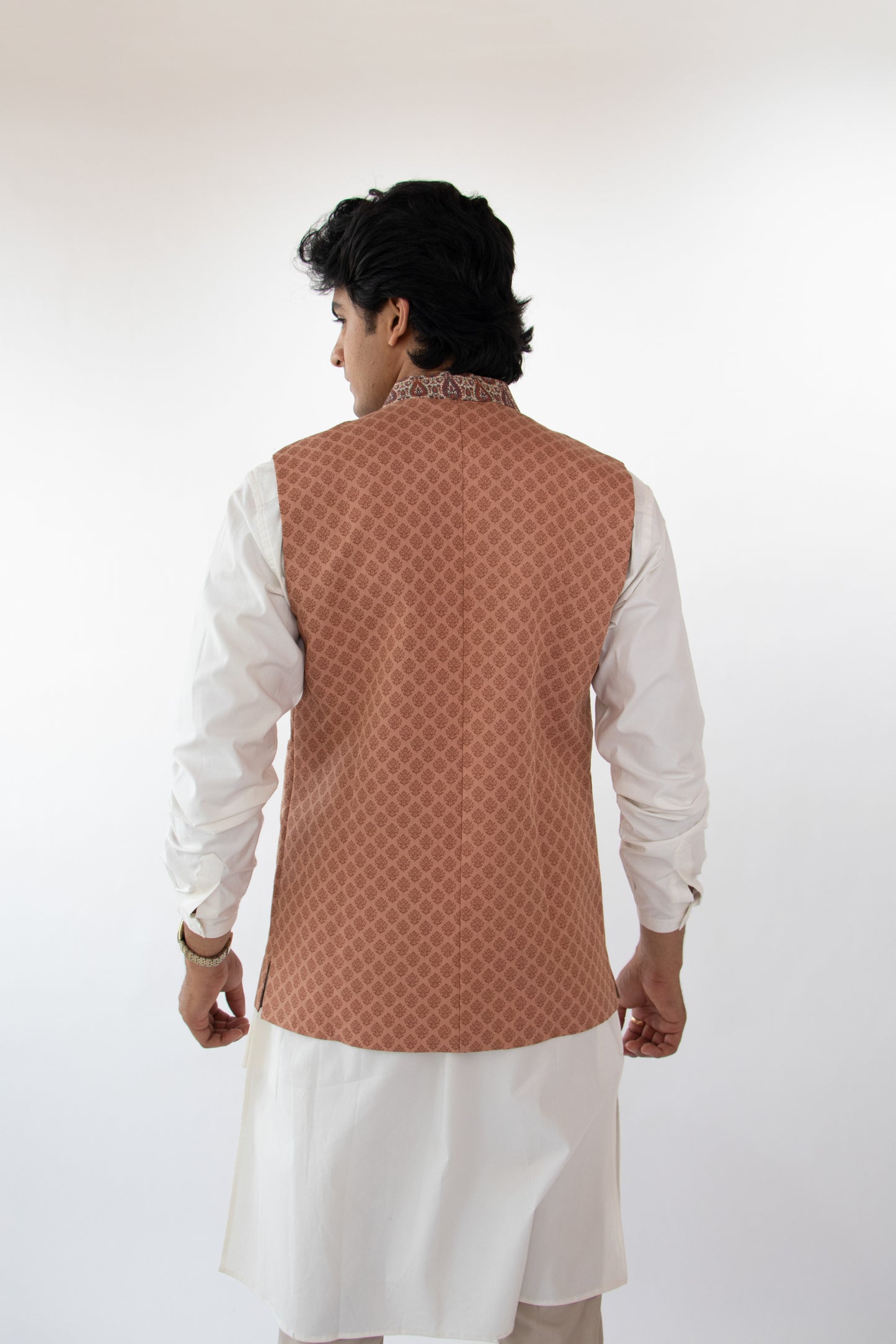1 OF 1 TAN BROWN PRINTED WAIST COAT