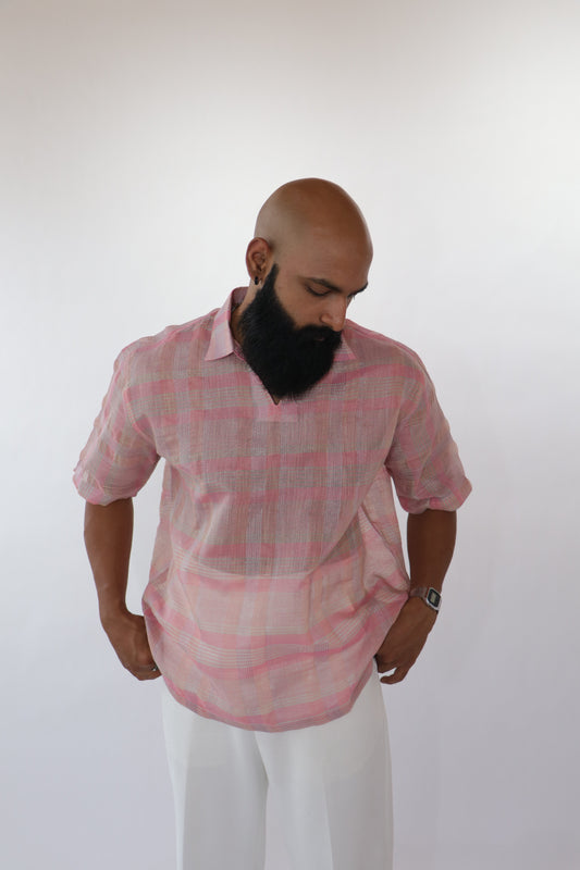 1 OF 3 HAND-CRAFTED SALMON SAREE SHIRT