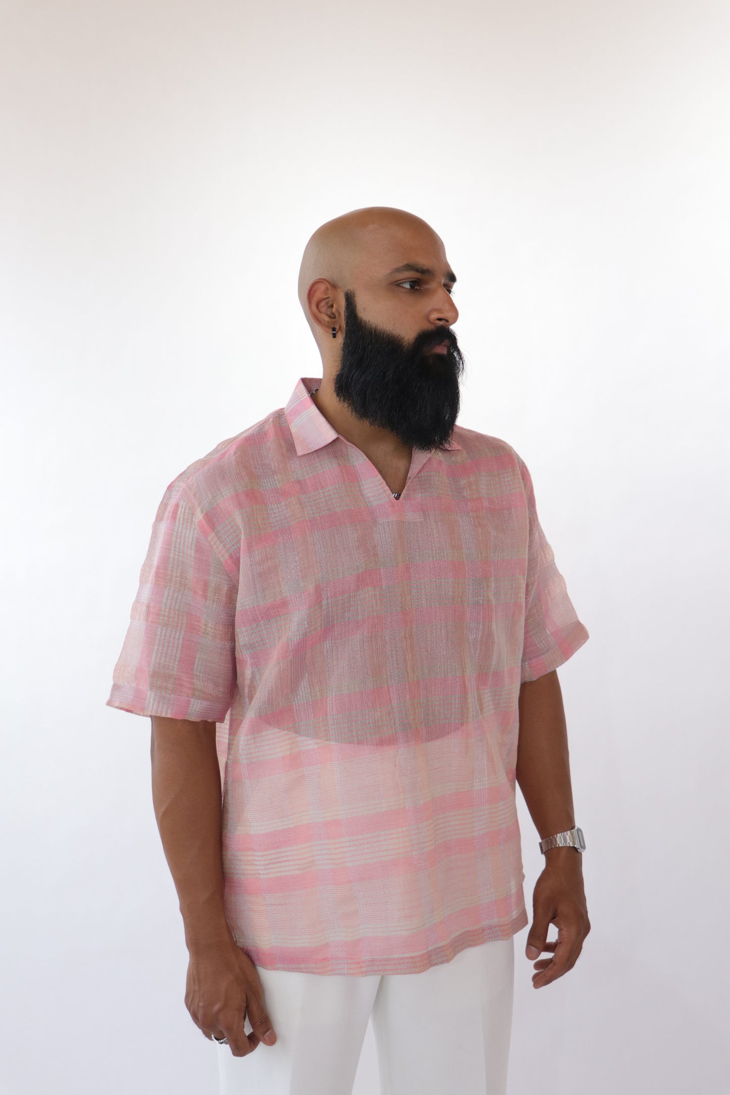 1 OF 3 HAND-CRAFTED SALMON SAREE SHIRT