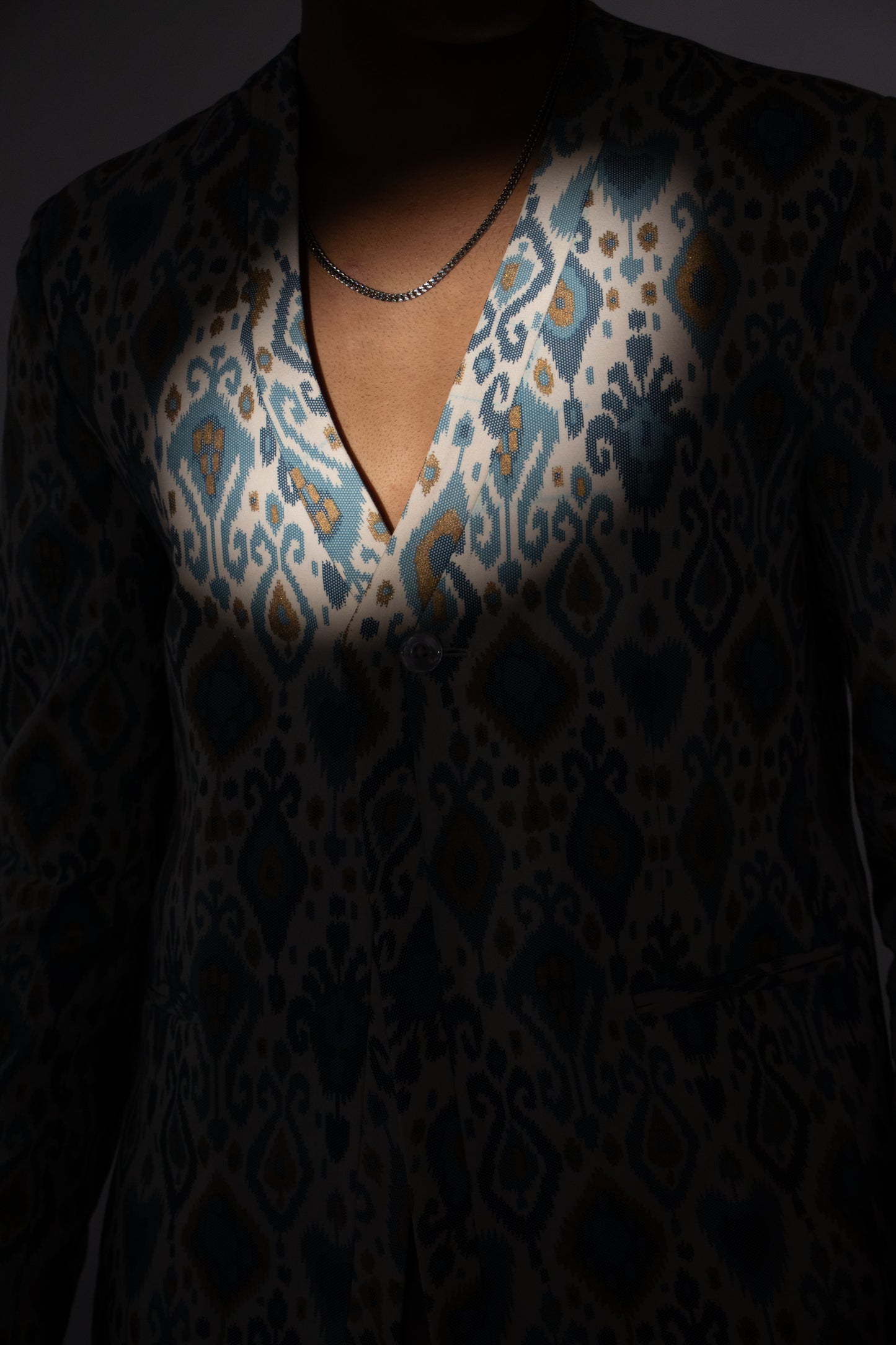 1 OF 3 PATTERNED DESIGNER BLAZER-WHITE