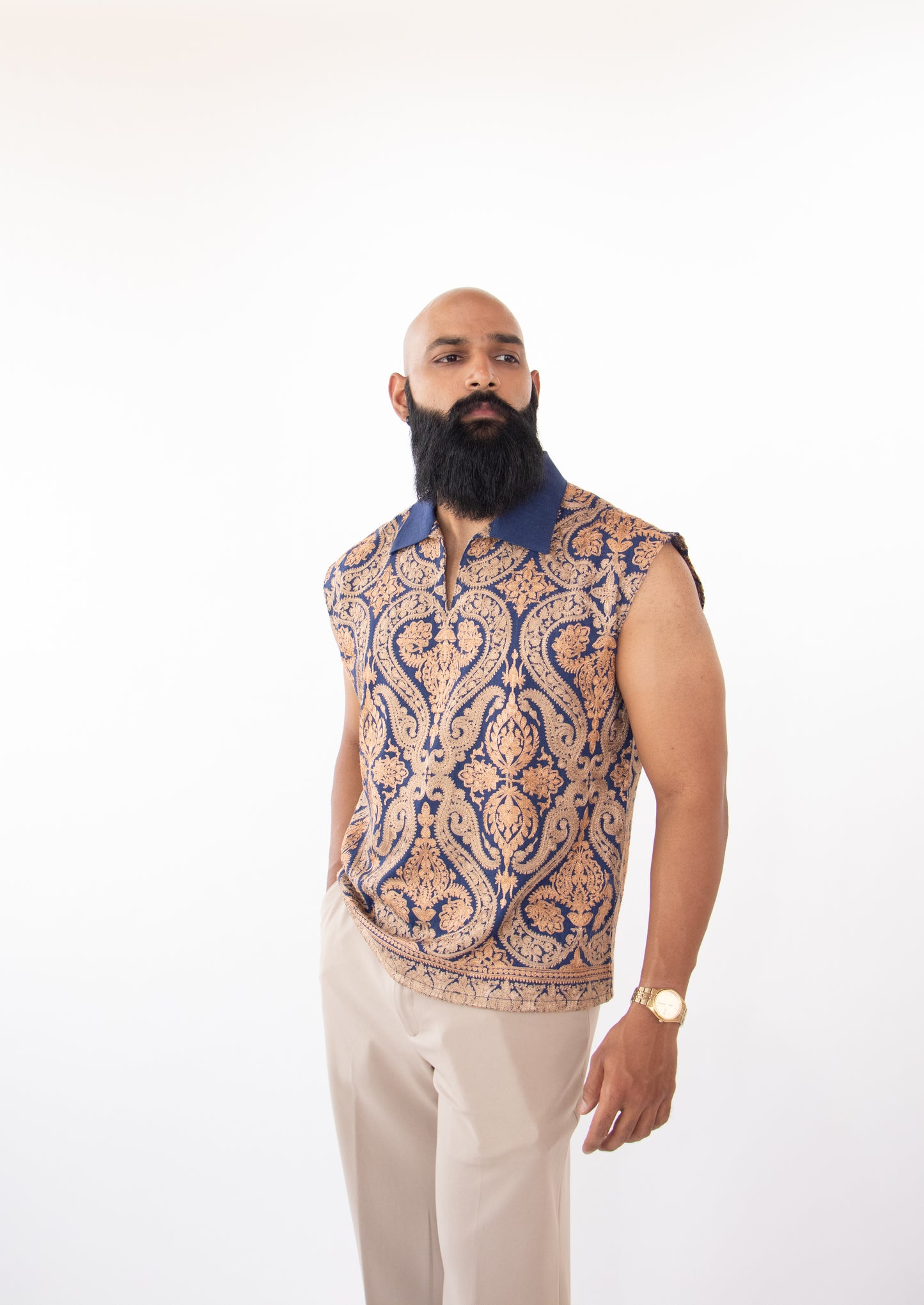 1 OF 1 HAND-EMBROIDERED SUMMER VEST BLUE