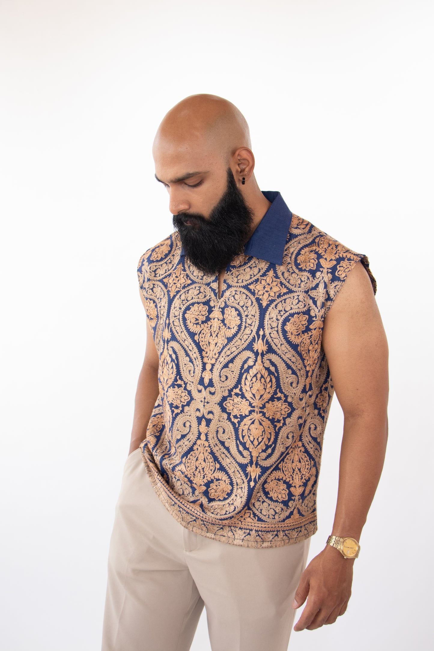 1 OF 1 HAND-EMBROIDERED SUMMER VEST BLUE