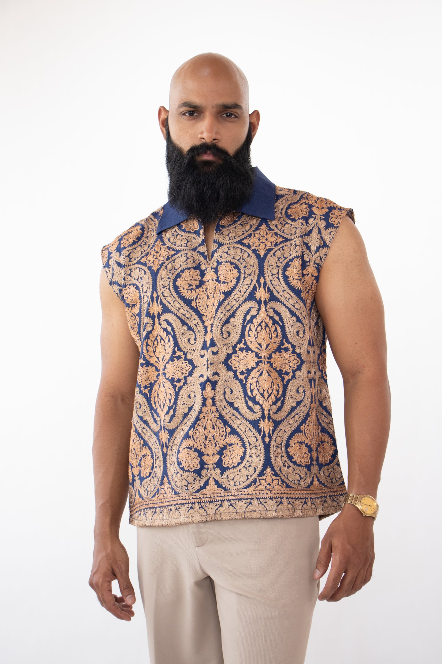 1 OF 1 HAND-EMBROIDERED SUMMER VEST BLUE